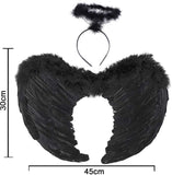 Darrahopens Occasions > Costumes > Costumes & Accessories Angel Wings, Black, Angel Costume for Women, with Halo and Black Wings, for Girls, Feather Wings Fallen Angel Wings - Black-45 cm