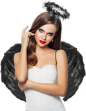 Darrahopens Occasions > Costumes > Costumes & Accessories Angel Wings, Black, Angel Costume for Women, with Halo and Black Wings, for Girls, Feather Wings Fallen Angel Wings - Black-45 cm
