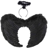 Darrahopens Occasions > Costumes > Costumes & Accessories Angel Wings, Black, Angel Costume for Women, with Halo and Black Wings, for Girls, Feather Wings Fallen Angel Wings - Black-45 cm