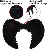 Darrahopens Occasions > Costumes > Costumes & Accessories Angel Wings, Black, Angel Costume for Women, with Halo and Black Wings, for Girls, Feather Wings Fallen Angel Wings - Black-45 cm