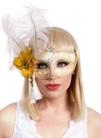 Darrahopens Occasions > Costumes > Costumes & Accessories Antoinette White and Gold Masquerade Mask