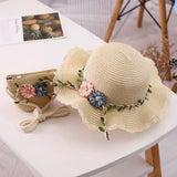 Darrahopens Occasions > Costumes > Costumes & Accessories Beige Girls Summer Princess Straw Straw Hat and Matching Purse Set - Breathable Floral Wide Brim Sun Protection Sun Hat
