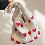 Darrahopens Occasions > Costumes > Costumes & Accessories Beige heart Bohemian Knit Shoulder Bag - Hand-Woven Crochet Tote for Women