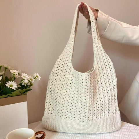 Darrahopens Occasions > Costumes > Costumes & Accessories Beige honeycomb holes Bohemian Knit Shoulder Bag - Hand-Woven Crochet Tote for Women