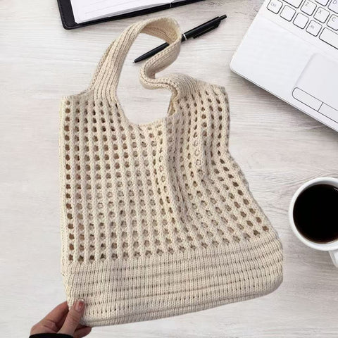 Darrahopens Occasions > Costumes > Costumes & Accessories Beige large holes Bohemian Knit Shoulder Bag - Hand-Woven Crochet Tote for Women