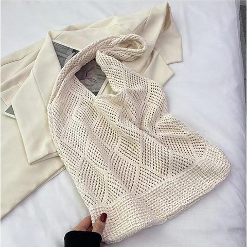 Darrahopens Occasions > Costumes > Costumes & Accessories Beige rhombus Bohemian Knit Shoulder Bag - Hand-Woven Crochet Tote for Women
