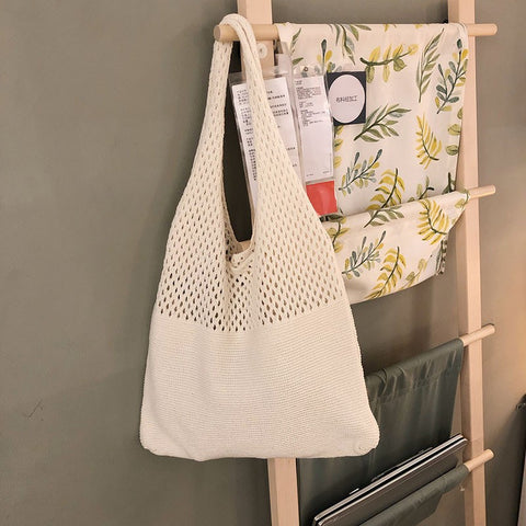 Darrahopens Occasions > Costumes > Costumes & Accessories Beige splicing Bohemian Knit Shoulder Bag - Hand-Woven Crochet Tote for Women