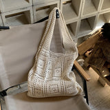 Darrahopens Occasions > Costumes > Costumes & Accessories Beige square Bohemian Knit Shoulder Bag - Hand-Woven Crochet Tote for Women