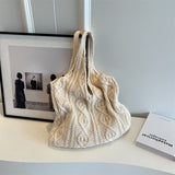 Darrahopens Occasions > Costumes > Costumes & Accessories Beige twisted dough Bohemian Knit Shoulder Bag - Hand-Woven Crochet Tote for Women