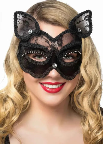 Darrahopens Occasions > Costumes > Costumes & Accessories Black Cat Luxury Velvet and Sheer Lace Masquerade Mask