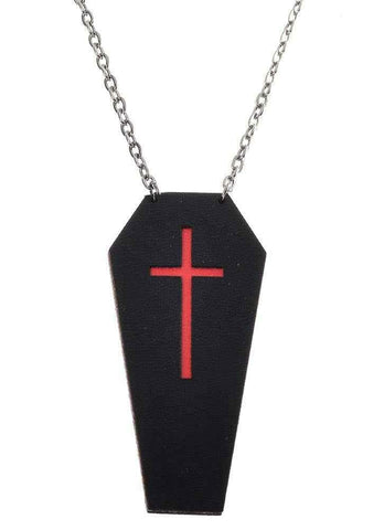 Darrahopens Occasions > Costumes > Costumes & Accessories Black Leather Coffin with Red Cross Halloween Necklace