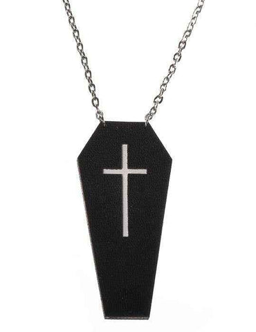 Darrahopens Occasions > Costumes > Costumes & Accessories Black Leather Coffin with White Cross Halloween Necklace