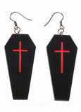Darrahopens Occasions > Costumes > Costumes & Accessories Black Leather Coffins with Red Cross Halloween Earrings
