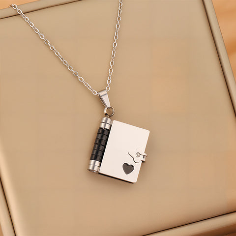 Darrahopens Occasions > Costumes > Costumes & Accessories Black-Sliver Titanium Steel Fading-Resistant Envelope Locket Necklace - Openable Love Letter Pendant for Couples