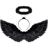 Darrahopens Occasions > Costumes > Costumes & Accessories Black wings and halo devil wings for kids black wing feather wings for Halloween