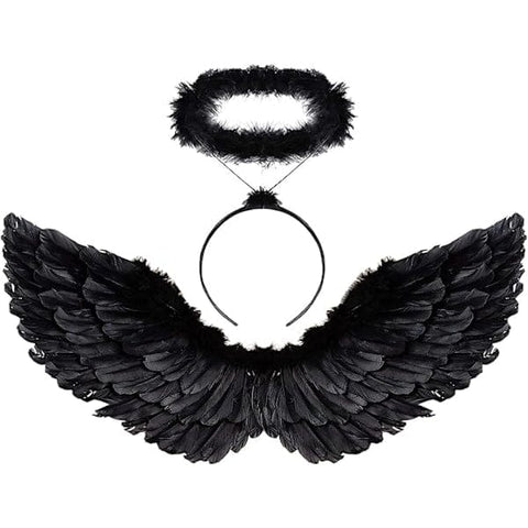 Darrahopens Occasions > Costumes > Costumes & Accessories Black wings and halo devil wings for kids black wing feather wings for Halloween
