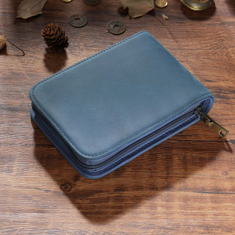 Darrahopens Occasions > Costumes > Costumes & Accessories Blue 12-Slot Genuine Crazy Horse Leather Fountain Pen Case - Handcrafted Large Capacity Zippered Pen Organizer & Stationery Pouch