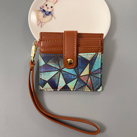 Darrahopens Occasions > Costumes > Costumes & Accessories Blue Colorful Ethnic Mandala Pattern PU Leather Mini Card Holder with Wrist Strap and Buckle - Slim High-End Multi-Slot Card Sleeve for Daily Use