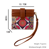 Darrahopens Occasions > Costumes > Costumes & Accessories Blue Colorful Ethnic Mandala Pattern PU Leather Mini Card Holder with Wrist Strap and Buckle - Slim High-End Multi-Slot Card Sleeve for Daily Use