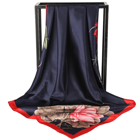 Darrahopens Occasions > Costumes > Costumes & Accessories Blue Dragonfly and Lotus Flower Painting Elegant 90x90cm Satin Silk Scarf for Women - Double-Sided Printed Square Headscarf Shawl Wrap - Lightweight Versatile Fashion Accessory for Mother's Day Gift