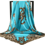 Darrahopens Occasions > Costumes > Costumes & Accessories Blue Leopard Print Chain Pattern Elegant 90x90cm Satin Silk Scarf for Women - Double-Sided Printed Square Headscarf Shawl Wrap - Lightweight Versatile Fashion Accessory for Mother's Day Gift