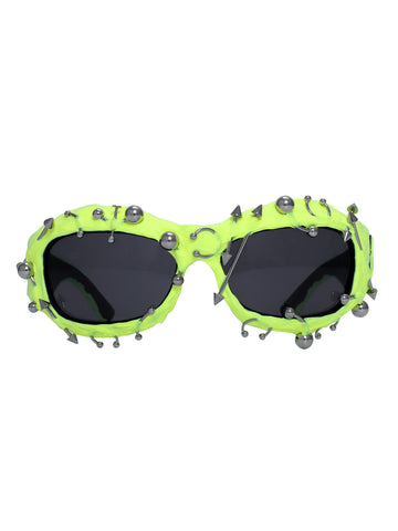 Darrahopens Occasions > Costumes > Costumes & Accessories Bright Green Edgy Punk Rock Spiked Sunglasses - Statement Goth Studded Eyewear