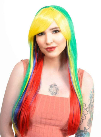 Darrahopens Occasions > Costumes > Costumes & Accessories Bright Rainbow Layered Womens Straight Costume Wig