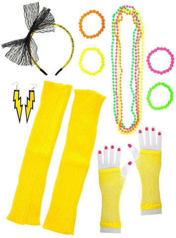 Darrahopens Occasions > Costumes > Costumes & Accessories Bright Yellow 12 Piece 1980s Costume Accessory Set