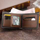 Darrahopens Occasions > Costumes > Costumes & Accessories British-Style Two-Tone Bifold Wallet for Men, Matte Printed PU Leather Wallet with Zip Coin Pocket, Multiple Card Slots & ID Photo Window (Dark Brown)