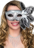 Darrahopens Occasions > Costumes > Costumes & Accessories Brocade Side Flower Deluxe Silver Masquerade Mask
