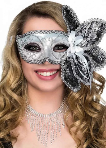 Darrahopens Occasions > Costumes > Costumes & Accessories Brocade Side Flower Deluxe Silver Masquerade Mask