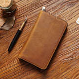 Darrahopens Occasions > Costumes > Costumes & Accessories Brown Genuine Crazy Horse Leather Fountain Pen Case Zippered Organiser Pouch with 5 Elastic Loops & Mesh Pocket Vintage Stationery Holder