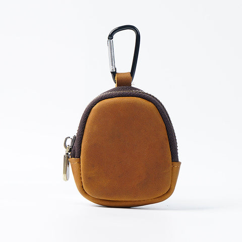 Darrahopens Occasions > Costumes > Costumes & Accessories Brown Genuine Crazy Horse Leather Mini Coin Purse Zipper Shell Pouch Small Earphone Case Key Holder with Carabiner Clip 8.5cm for Travel