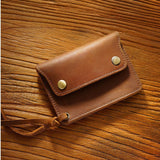 Darrahopens Occasions > Costumes > Costumes & Accessories Brown Handmade Crazy Horse Leather Wallet Vintage Coin Purse Zipper Card Holder with Strap Snap Closure Top Layer Cowhide 12cm