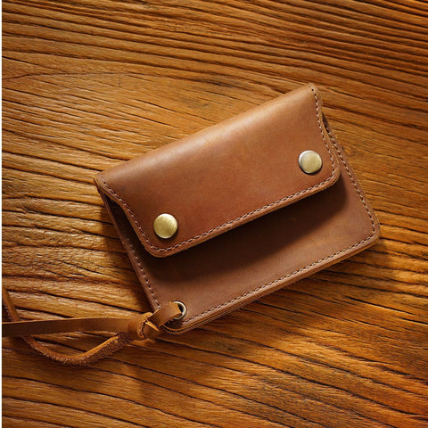 Darrahopens Occasions > Costumes > Costumes & Accessories Brown Handmade Crazy Horse Leather Wallet Vintage Coin Purse Zipper Card Holder with Strap Snap Closure Top Layer Cowhide 12cm