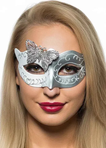 Darrahopens Occasions > Costumes > Costumes & Accessories Butterfly Venetian Masquerade Mask in White and Silver