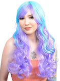 Darrahopens Occasions > Costumes > Costumes & Accessories Cara Purple and Blue Long Curly Womens Costume Wig