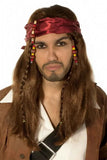 Darrahopens Occasions > Costumes > Costumes & Accessories Caribbean Pirate Mens Long Brown Wig and Head Scarf
