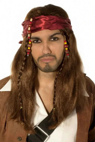 Darrahopens Occasions > Costumes > Costumes & Accessories Caribbean Pirate Mens Long Brown Wig and Head Scarf