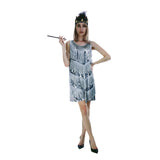 Darrahopens Occasions > Costumes > Costumes & Accessories Charleston Sequin Flapper Fringe Costume Tassel Party Fancy Dress 20s 30s - Silver