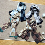 Darrahopens Occasions > Costumes > Costumes & Accessories Coffee,Brown And Beige Unisex Retro Checkered Knit Scarf - Soft Thick Winter Shawl Wrap