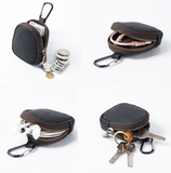 Darrahopens Occasions > Costumes > Costumes & Accessories Coffee Genuine Crazy Horse Leather Mini Coin Purse Zipper Shell Pouch Small Earphone Case Key Holder with Carabiner Clip 8.5cm for Travel