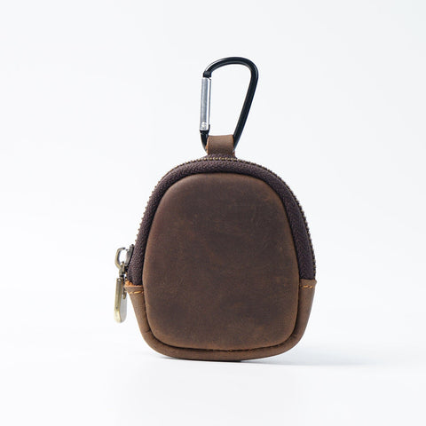 Darrahopens Occasions > Costumes > Costumes & Accessories Coffee Genuine Crazy Horse Leather Mini Coin Purse Zipper Shell Pouch Small Earphone Case Key Holder with Carabiner Clip 8.5cm for Travel