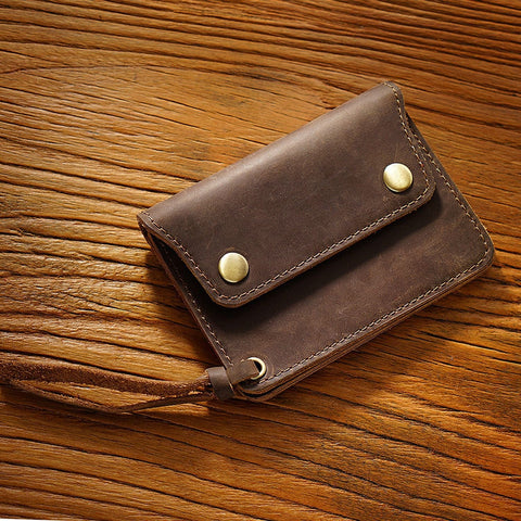 Darrahopens Occasions > Costumes > Costumes & Accessories Coffee Handmade Crazy Horse Leather Wallet Vintage Coin Purse Zipper Card Holder with Strap Snap Closure Top Layer Cowhide 12cm