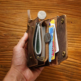 Darrahopens Occasions > Costumes > Costumes & Accessories Coffee Handmade Crazy Horse Leather Wallet Vintage Coin Purse Zipper Card Holder with Strap Snap Closure Top Layer Cowhide 12cm