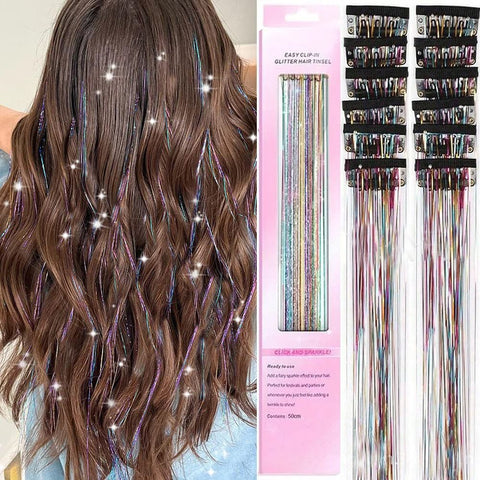 Darrahopens Occasions > Costumes > Costumes & Accessories Colorful Laser Iridescent Hair Extensions – 12-Piece Clip-In Highlight Strands (High-Temperature Fiber)