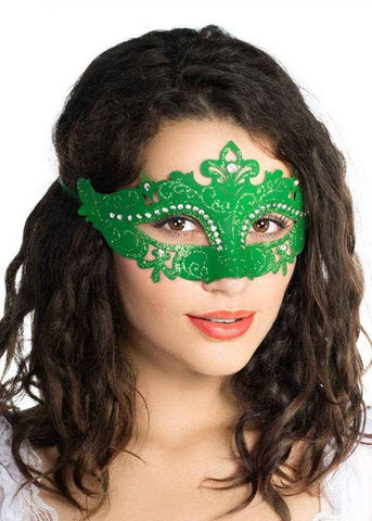 Darrahopens Occasions > Costumes > Costumes & Accessories Cut Out Green Masquerade Mask with Rhinestones