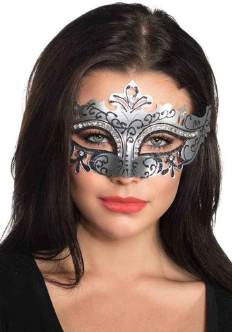 Darrahopens Occasions > Costumes > Costumes & Accessories Cut Out Silver Masquerade Mask with Rhinestones