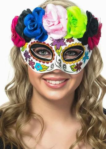 Darrahopens Occasions > Costumes > Costumes & Accessories Day of the Dead Rainbow Flower Sugar Skull Masquerade Mask