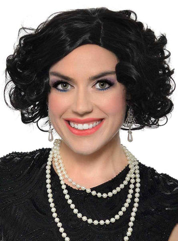 Darrahopens Occasions > Costumes > Costumes & Accessories Deluxe 1920s Black Flapper Costume Wig with Skin Part